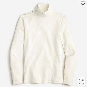 J.Crew Cotton Perfect Fit Turtleneck With Jewel Buttons in Ivory White M